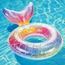 MoKo Inflatable Swimming Ring, Cute Pool Float Tube Decorations Swim Tubes Outdoor Pool Beach Water Floats Party Supplies Floaties (Rainbow Silver Scales)