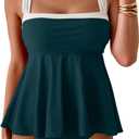 Tankini Swimsuit for Women Color Block Tummy Control Two Piece Bathing Suit Slimming Swim Top with Bottom (Large, White and Peacock Green)
