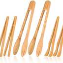 Zopeal 6 Pcs Bamboo Utensils for Cooking Wooden Toaster Tongs Long Cooking Salad Tongs for Picking up Cheese Bacon Toast Cake Fruits Bread Spaghetti for Kitchen Women Men