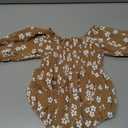 2pcs Infant Baby Girls Romper Dress Headband Long Sleeve Clothing Flowers Newborn Boho Girl Outfit Jumpsuit Clothes (0-6 Months, Brown)