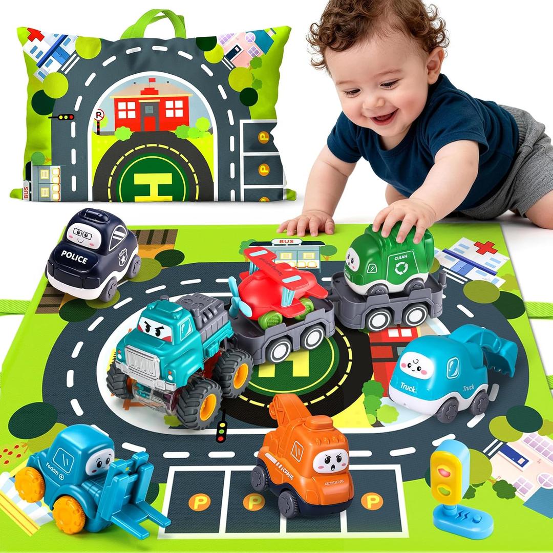 Big Cartoon Truck Car Toys for 1 Year Old Boy with Playmat/Storage Bag|Baby and Toddler Toys 12-18 Months & Age 1-2 with Trailor|1st Birthday Gift for 1 2 Year Old Boy