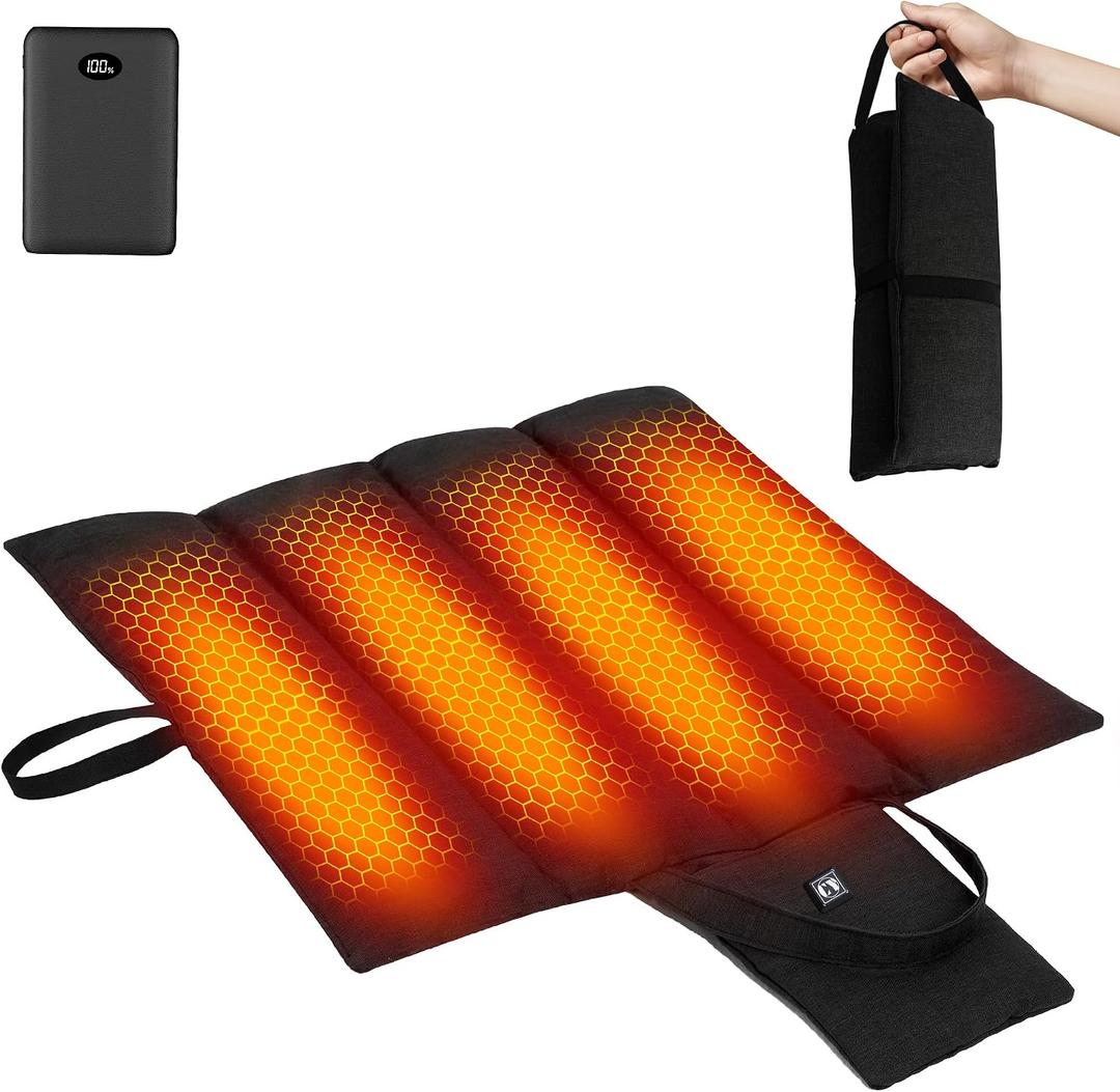 10000mAh Heated Seat Cushion Battery Operated - Foldable Portable USB Rechargeable Heating Seat Cushion for Office, Bleacher, Stadium,