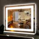 ROLOVE 22x19 Inch Lighted Vanity Mirror, Large LED Makeup Mirror with 3 Color Modes, Dimmable Touch Control, Wall Mount & Tabletop, with Detachable 10X Magnification Mirror, White