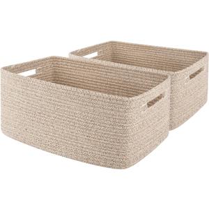 OIAHOMY Storage Basket for Shelves, Closet Cube Storage Bins Baskets for Clothes Blanket Towels, Baby Nursery, Toy Baskets Box, Woven Rope Basket, 17.72 * 12.99 * 7.87 IN, 2 Packs Brown