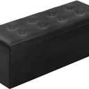 YOUDENOVA 43 Inches Folding Storage Ottoman Bench, 120L Storage Chest Foot Rest, Bedroom Ottoman Bench with Storage, Faux Leather Black, 15"D x 43"W x 15"H