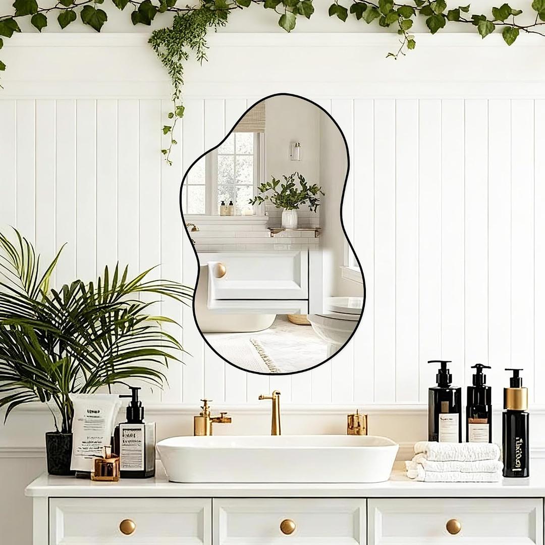 32"x20" Frameless Asymmetrical Irregular Bathroom Mirror, Wavy Vanity Wall Mirror for Modern Bathroom, Bedroom, Entryway, Living Room Decor