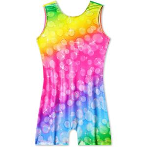 Nymphperi Girls Gymnastics Leotards Toddler Sleeveless Tank Biketards Tumbling Dance Unitards for Kids Class Training (8-9 Years, Green Blue Purple)