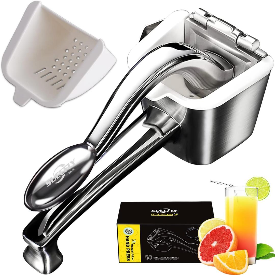 SUCCFLY Lemon Squeezer - Stainless Steel Citrus Juicer, Heavy Duty Manual Juicer for Lemons, Limes, Oranges, Pomegranates 