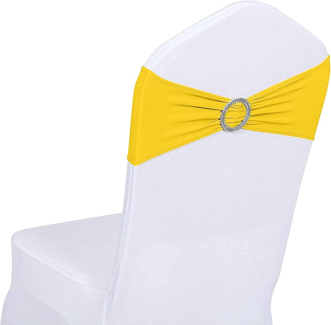 ManMengJi 25PCS Yellow Chair Sashes, Spandex Sashes Bows Tiffany Blue, Chair Cover Bands with Buckle Slider for Banquet, Party, Hotel Event Decorations