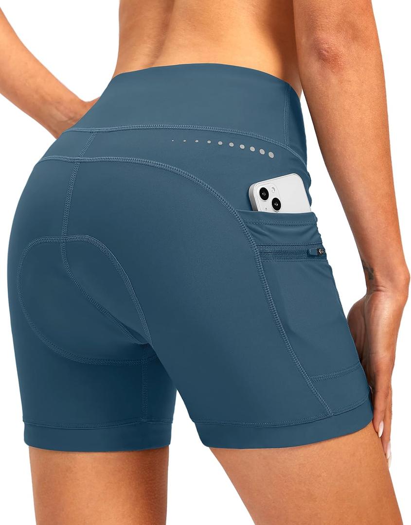 Women's 4D Padded Bike Shorts 5" Riding Underwear Cycling Bicycle Road Biking Cycle Shorts for Women Zipper Pockets, XS 