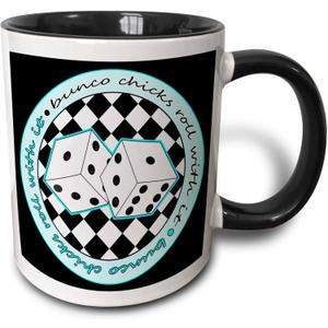 3dRose mug_28496_4 Bunco Chicks Roll With It Blue and Black - Two Tone Black Mug, Multicolor, 11 oz