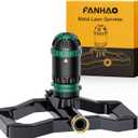 FANHAO Heavy Duty Gear Drive Lawn Sprinkler with Metal Base, 5 Spray Patterns Sprinkler Irrigation System, 360° Rotating Water Sprinkler for Large Area Yard, Flower Beds, Vegetable Gardens
