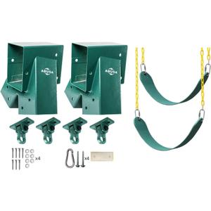 ABUSA Heavy Duty Swing Sets Brackets Including 2 Green A-Frame Swing Set Brackets 2 Green Swing Seats and 4 Greenn Swing Hangers for Playground Equipment Mounting Parts Hardware Included (G007)