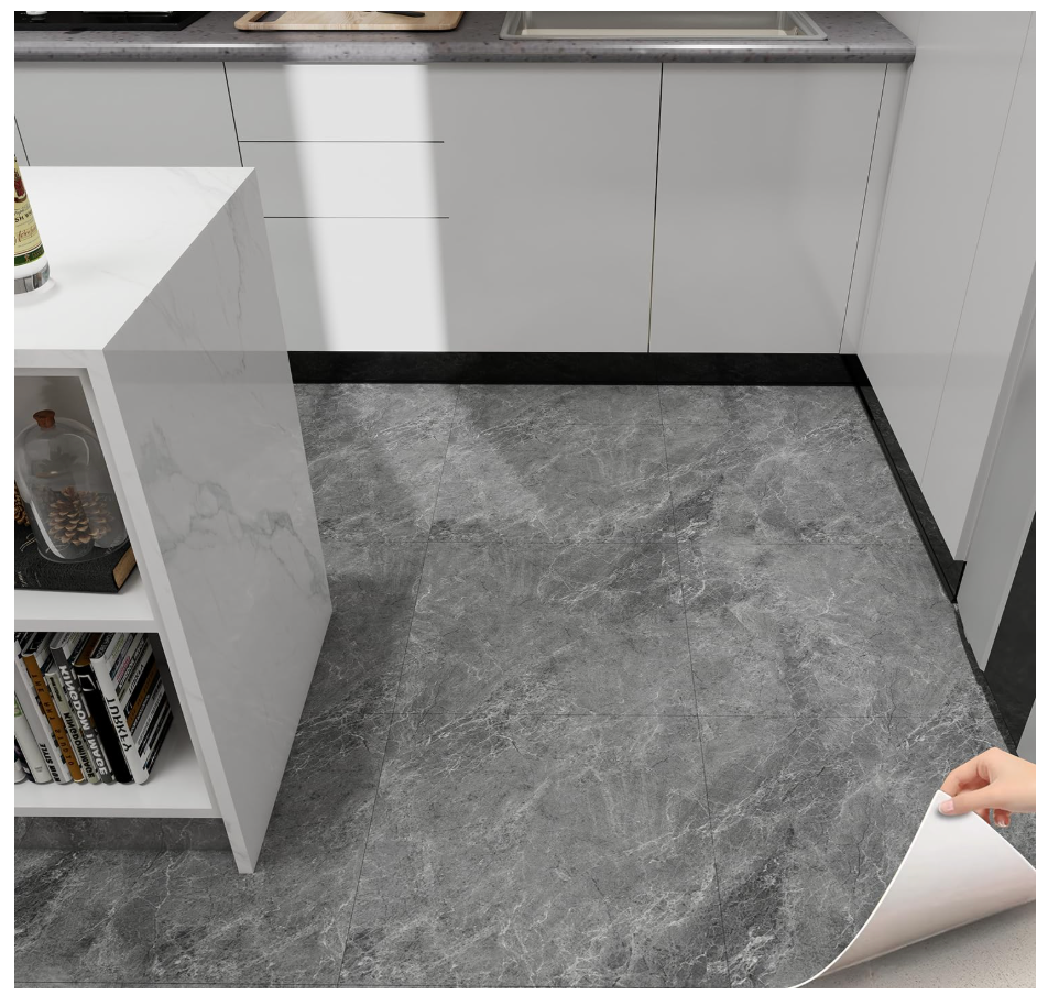 auxua Marble Pattern 24"x 24" Peel and Stick Floor Tiles (Large Format), Grey 12 Tiles/Pack - Covers 48 Sq Ft, Scratch-Resistant & Waterproof Floor Tiles Planks for Bathroom Kitchen