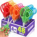 48 Packs 5" Small School Student Blunt Tip Craft Kids Scissors, Stainless Steel Blades Comfort Grip 5 Inch Safety Scissors Bulk for Children Toodler Cutting Paper