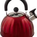 Mr. Coffee Twining 2.1 Quart Pumpkin Shaped Stainless Steel Whistling Tea Kettle, Metallic Red