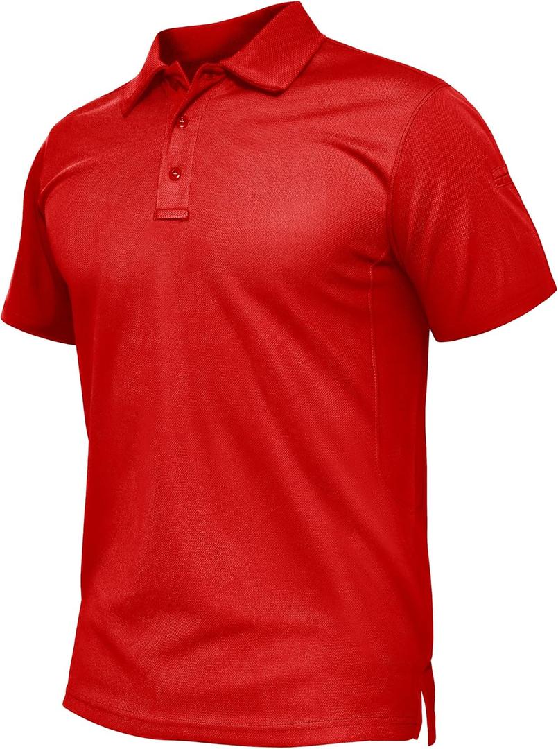TACVASEN Mens Polo Shirts Short Sleeve Quick Dry Collared Shirt Performance Pique Polos for Athletic Tactical Golf Work (XX-Large, 24-tomato Red), 2XL