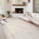 LIVEBOX Washable Rug 6x9 for Living Room, Soft Boho Pink Rugs for Bedroom, Non-Slip Vintage Floral Rug, Ultra-Thin Non-Shedding Large Carpet for Dining Room, Nursery, Home Office, Light Pink