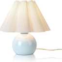 Light Blue Small Touch Control Table Lamp for Bedroom,Blue Bedside Lamps for Nightstand,Cute Mini Small Table Lamps for Small Spaces with Scalloped Shade for Kitchen Counter,Bookshelf,Living Room