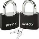 SEPOX 2 Pack Padlocks with Keys Heavy Duty Outdoor Weatherproof Padlock Set 1 9/16 Inch Solid Steel Locks Keyed Alike for Gate Fence Toolbox Gym Locker Storage Shed, Black Coated with Same Key