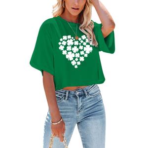 St Patricks Day Shirt Women Luck Shamrock Shirts Cute Saint Patricks Day Crop Top Irish Raglan Shirt (Green, M)
