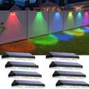 Solar Fence Lights Outdoor - Warm White & RGB 6 Color, Dusk to Dawn Deck Light, IP65 Waterproof Garden Lights for Outside/Backyard/Railing/Step/Patio/Wall (8 pack) (8PK, 3000K/Color Changing)
