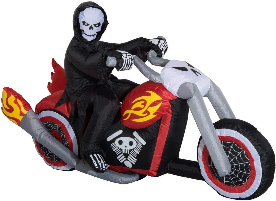 HOMCOM 6' W Halloween Inflatables Outdoor Decorations Grim Ghost Biker, Blow Up LED Yard Decor for Garden, Lawn, Party, Holiday, Waterproof