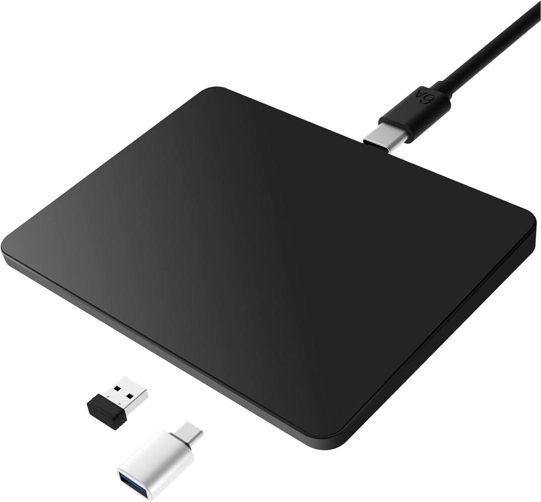 MICROPACK Digitally Yours Tri-Mode Wireless Trackpad, Bluetooth / 2.4G USB/Wired Touchpad Mouse Rechargeable for PC Laptop Desktop Tablet, Compatible with Windows macOS iPadOS (Black-2)