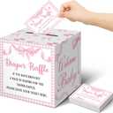 Teling 51 Pieces Diaper Raffle Tickets with Card Box Baby Shower Decorations Baby Shower Holder Box for Girl Boy Diaper Raffle Party(Pink Bow Style)