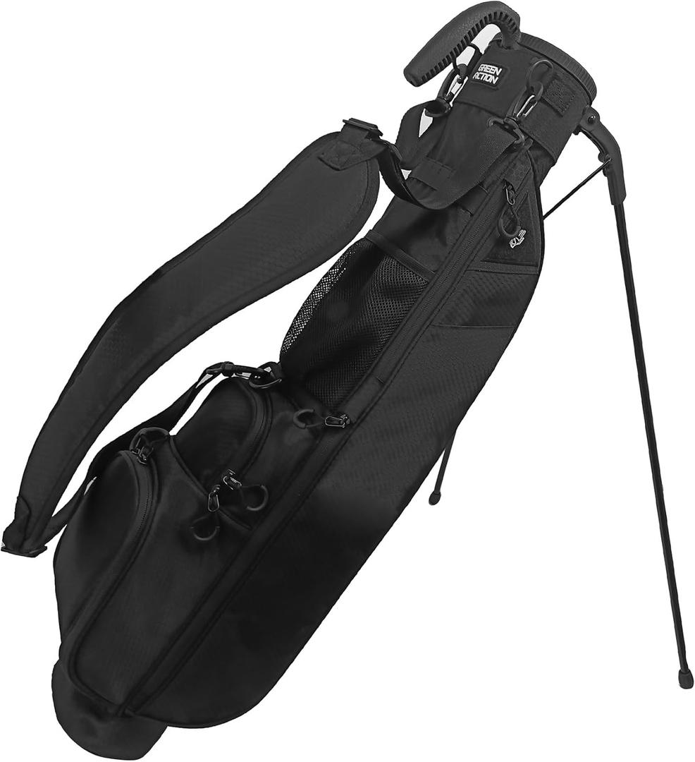 Sunday Golf Bag with 3-Point Strap & Stand  Lightweight Carry Bag with Cooler Pocket, Dual Valuables Pouches, Magnetic Tool Holder  Holds 5-6 Clubs for Par 3, Walking & Travel (black)