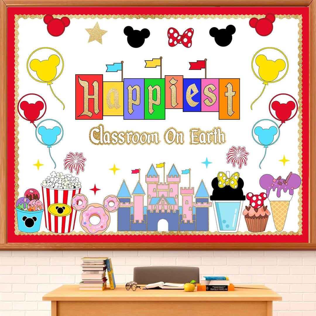 LioNergy Magical Mouse Classroom Bulletin Board Decoration Happiest Class room on Earth Bulletin Board Kit Mouse Cutouts for Classroom Home Office School Wall Door Theme Party Decor