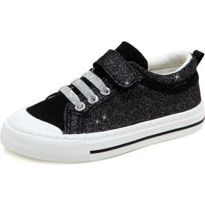 ToandonToddler Kids Sneakers Sparkle Fashion Glitter Sequins Canvas Shoes (12 Little Kid, Glitter Black With Buckle)