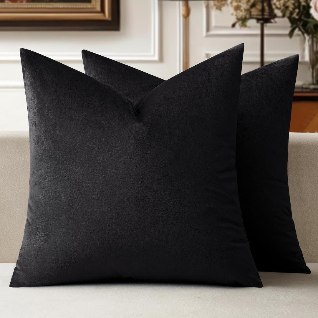 MIULEE Velvet Throw Pillow Covers 22x22 Inch, Pack of 2 - Black, Super Soft Decorative Square Cushion Cases Modern Luxury Home Decor for Sofa, Couch, Bed, Bedroom Livingroom