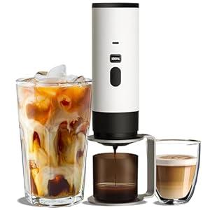 CARLOTA Portable Coffee Maker, 25Bar High Pressure & 80-Second Fast Brew, 8500mAh USB Rechargeable, Aluminum Stand, Compact Espresso Machine for Camping, Travel, Office, Gift for Coffee Lovers (WHITE)