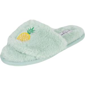 Jessica Simpson Women's Plush Faux Fur Fuzzy Slide on Open Toe Slipper with Memory Foam X-Large (Mint)