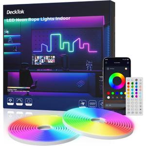 DeckTok Led Neon Lights Strip - 50FT Flexible Led Control with App/Remote Rope Lights Multiple Modes RGB IP65 Waterproof Outdoor Neon Music Sync Gaming Strip for Bedroom Wall Decor