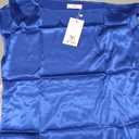 VIDUSSA Women's Off Shoulder Silk Tops Casual Short Sleeve Asymmetrical Neck Satin Blouse Shirts (Medium, Blue)