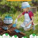 Kids Gardening Set Toys, Quality Garden Tool Kit for Kids and Toddlers, Includes Two Shovels, Garden hat,Rake, Apron,Gloves, Watering Can, and Tool Bag (Blue)