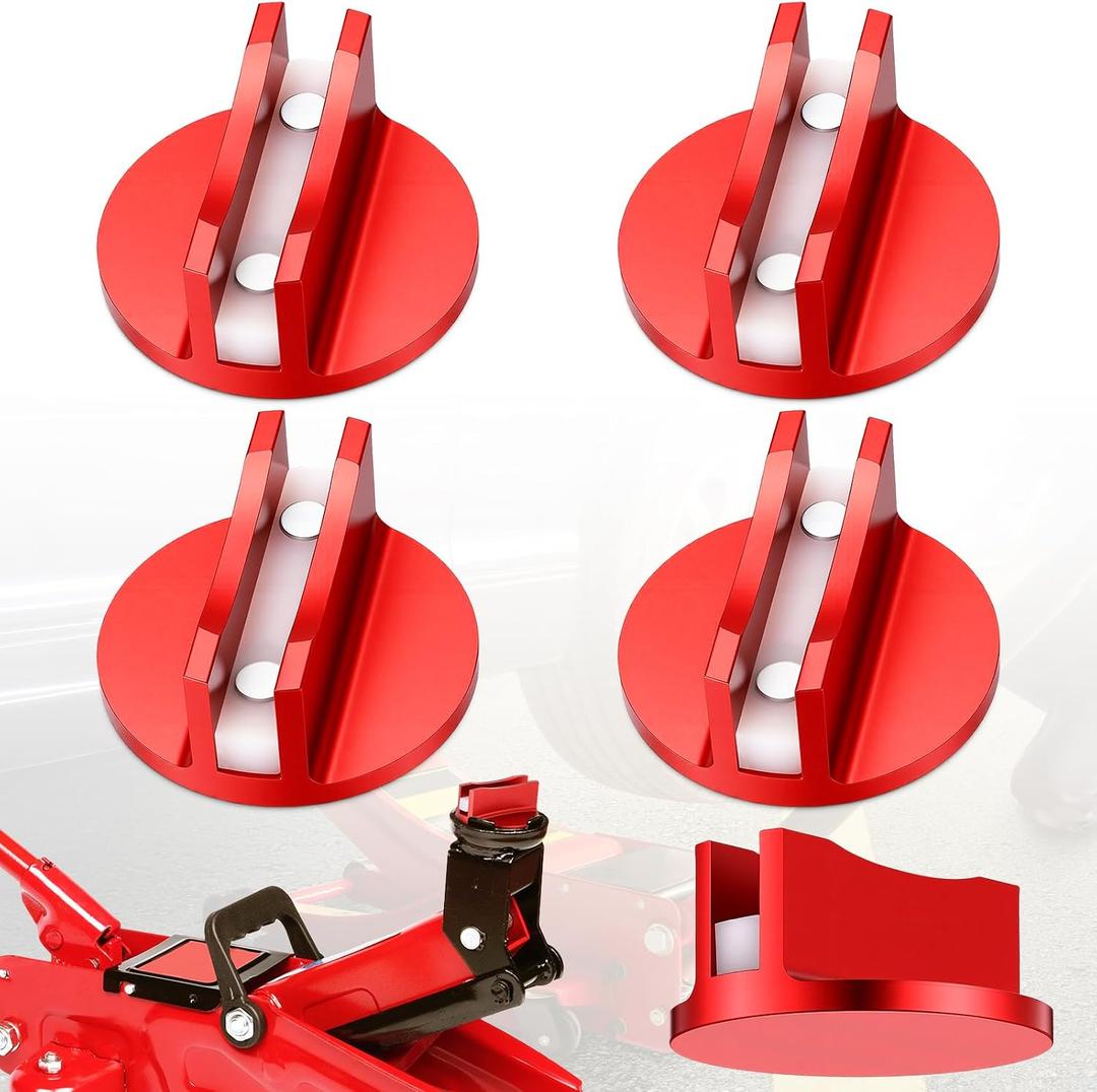 Zhehao 4 Pcs Universal Aluminum Grooved Magnetic Jack Pad Bulk Punk Pinch Weld Jacking Adapter Frame Rail Protector Slotted Magnetic Jack Pad for Car SUV Truck Change Repair Tires Oil Change, Red