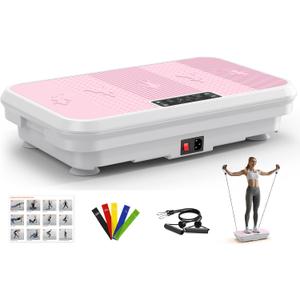 3D Vibration Plate Exercise Machine for Lymphatic Drainage, Whole Body Vibration Plate for Weight Loss, 330lbs Capacity Vibrating Platform Board Home Gym Quiet, 5 Yoga Belts & 2 Resistance Bands Pink