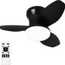 Small Ceiling Fan with Lights, 25" Flush Mount with Remote Control, Reversible Quiet DC Motor, Black, 3 Blades, 6 Speeds, Dimmable LED, Adjustable Color Temperature, Timer