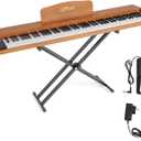 88 Key Weighted Keyboard Piano with Sustain Pedal, Power Adapter & Sheet Music Stand - Home Digital Piano, Brown (Keyboard Only)