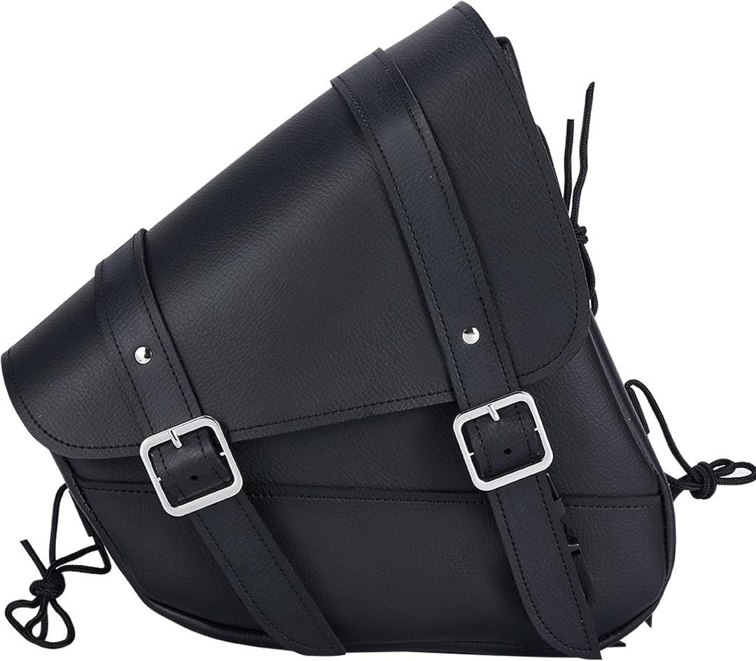 Motorcycle Swingarm Bag with Black Synthetic Leather, Swing Arm Bag Motorcycle Saddlebag Left Side Tool Bag Fit for Sportster Street Rebel 300 500 Dual Shock Models, Two Adjustable Straps