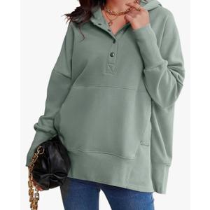 AlvaQ Womens Oversized Sweatshirts Hoodies Fleece Button Neck Hooded Tops Casual Pullover Tunics Winter Outfits 2025, Size: S
