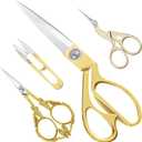 Therwen 4 Pcs Gold Sewing Scissors Set Vintage Embroidery Scissors Stork Bird Crane Design for Stitch Cutting Needlework Embroidery Sewing