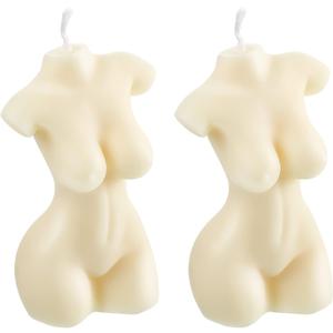 2 Pieces Female Body Shaped Soy Candle Woman Bust Candle Home Decoration for Christmas Bedroom Bathroom Aesthetic Decoration(White)