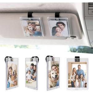 2 x Yuoyar 4 Packs Magnetic Car Picture Holder for Visor - Car Photo Holder with Clips for Easy Display - Visor Clip Photo Frame for 3 Inch Photos