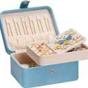 Homde Jewelry Box Small for Women: Ring Earring Organizer Storage for Dresser - Necklace Bracelets Holder with Multi Compartments(Light Blue)