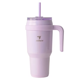 REDUCE 40 oz Stainless Steel Tumbler with Handle - Dual-Wall Vacuum Insulated Travel Mug, Sweat-Proof Lid & Reusable Straw - Keeps Drinks Cold for 24 Hrs, Fits Cupholders, Dishwasher Safe - Lilac Bud