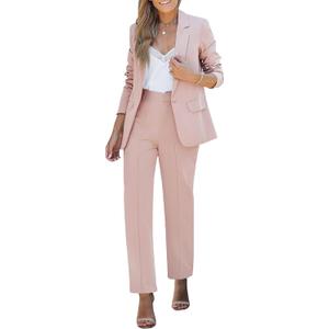 luvamia Women's Two Piece Sets Pants Suits Dressy Business Casual Outfits Professional Blazer Pantsuits Set Work Office (Color: Pink) (Size: XL)